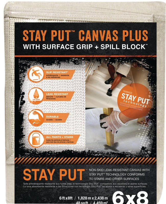 Trimaco STAY PUT PLUS 04329 Drop Cloth, 8 ft L, 6 ft W, Canvas