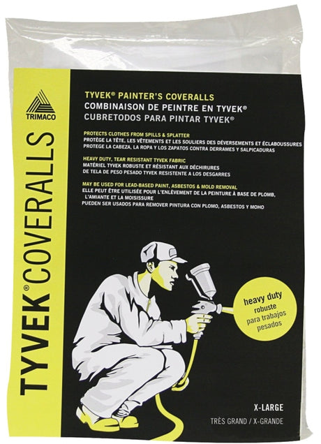 Trimaco 14124 Professional Painter's Coverall, 2XL, Zipper Closure, Tyvek, White