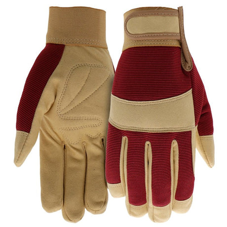 Boss B52041-WSM Mechanics Utility Gloves, Women's, S/M, Hook and Loop Cuff, Polyester/Spandex, Burgundy