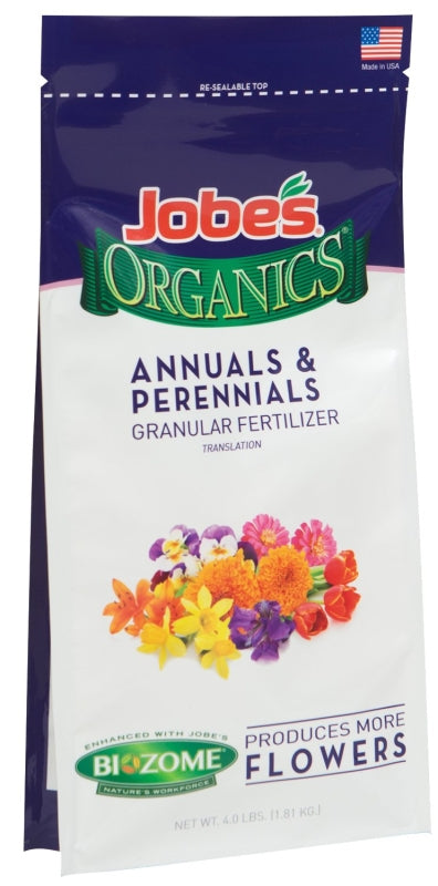 Jobes 09627 Annual/Perennials Organic Fertilizer, 4 lb, Granular, 3-5-4 N-P-K Ratio