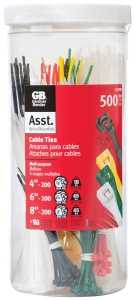 Gardner Bender 50398 Cable Tie, Double-Lock Locking, 4 in, 6 in, 8 in L, 500/PK
