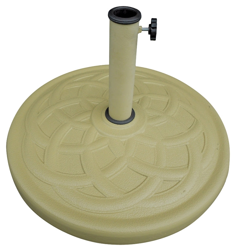 Seasonal Trends 69332 Umbrella Base, 21.65 in Dia, 13.2 in H, Round, Resin/Steel/Plastic, Sandstone