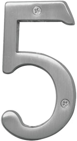 Hy-Ko BR-43SN, Prestige Series BR-43SN/5 House Number, Character: 5, 4 in H Character, Brass, Pack of 3