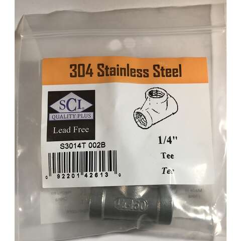 Smith-Cooper 1/4 in. FPT X 1/4 in. D FPT 1/4 in. D FPT Stainless Steel Tee