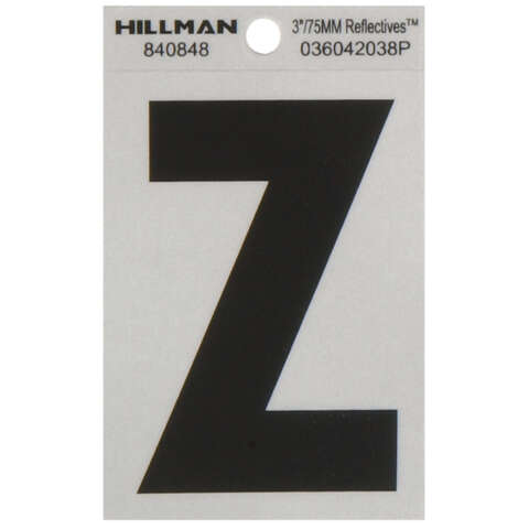 HILLMAN 3 in. Reflective Black Vinyl Self-Adhesive Letter Z 1 pc, Pack of 6
