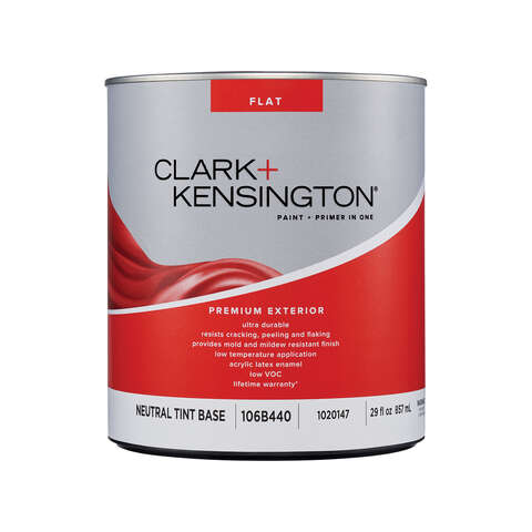 Clark+Kensington Flat Tint Base Neutral Base Exterior Paint and Primer Exterior 1 qt, Pack of 4