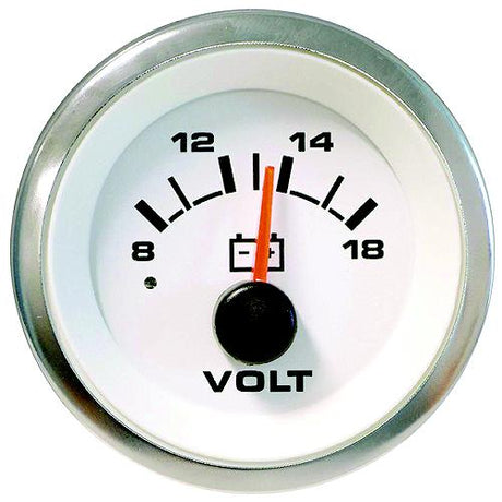 Sierra 62555P White Premier Pro Series 2" Stainless Steel 12V 8-18 VDC Dial Range Voltmeter Gauge