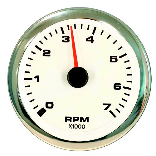 Sierra 62561P White Premier Pro Series 3″ Stainless Steel Outboard & 4 Stroke Gas Engine 0-7,000 RPM Dial Range Tachometer Gauge with Outboard Alternator or Coil Sender Code