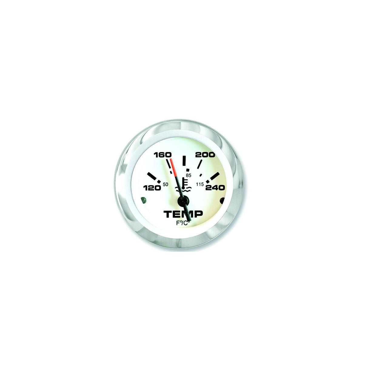 Sierra 65509P Lido Series 2" White & Stainless Steel 120-240 F Dial Range Water Temperature Gauge & Requires "D" Sender Code