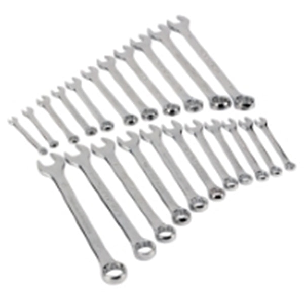 Wilmar W1069 Wrench Set with Rack, 22-Piece, Steel, Polished Chrome, Specifications: SAE, Metric Measurement