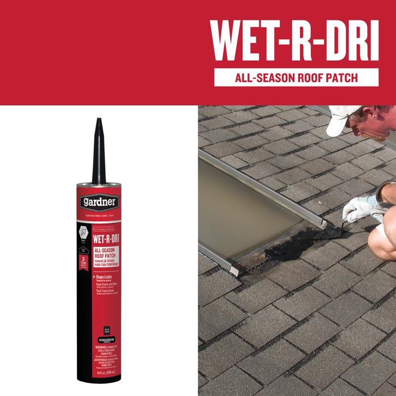 Gardner WET-R-DRI Gloss Black Patching Cement All-Weather Roof Cement 10 oz, Pack of 12