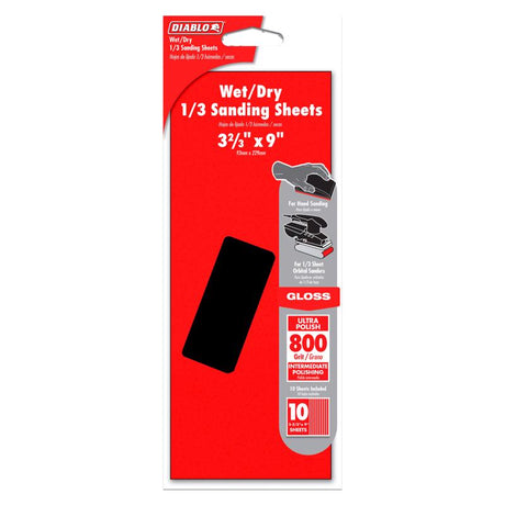 Diablo 9 in. L X 3-2/3 in. W 800 Grit Silicone Carbide Sanding Sheet 10 pk