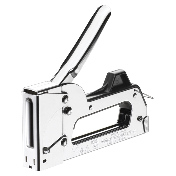 Arrow T55C Staple Gun Tacker, 1/4 to 9/16 in L Leg, Steel Staple, Silver