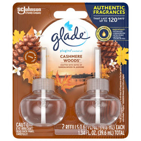 Glade Plug-Ins Cashmere Woods Scent Air Freshener Refill 1.34 oz Liquid, Pack of 6