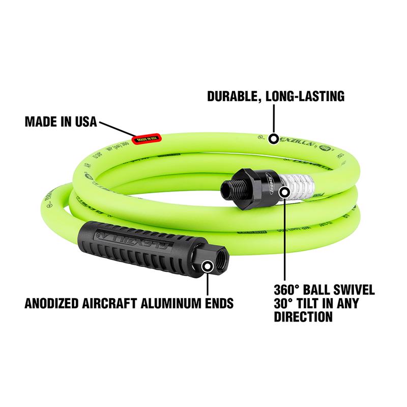 Legacy Flexzilla 6 ft. L X 3/8 in. D Hybrid Polymer Air Hose 300 psi Zilla Green