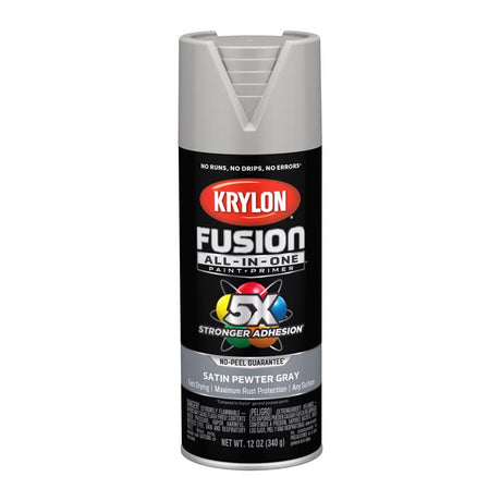 Krylon Fusion All-In-One Satin Pewter Gray Paint+Primer Spray Paint 12 oz, Pack of 6