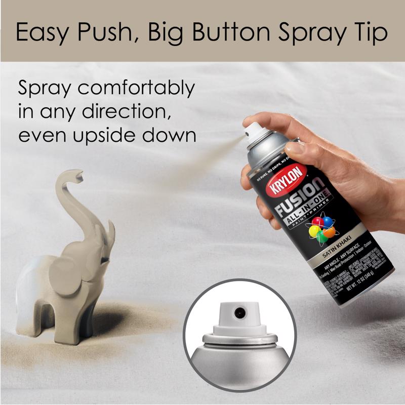 Krylon Fusion All-In-One Satin Khaki Paint+Primer Spray Paint 12 oz, Pack of 6