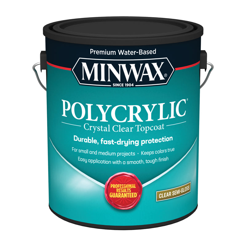 Minwax Polycrylic Semi-Gloss Crystal Clear Water-Based Polyurethane 1 gal, Pack of 2
