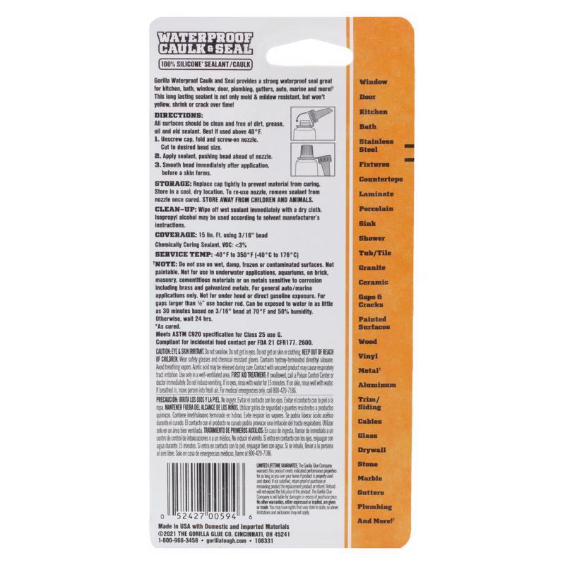 Gorilla White Silicone All Purpose Sealant 2.8 oz, Pack of 6