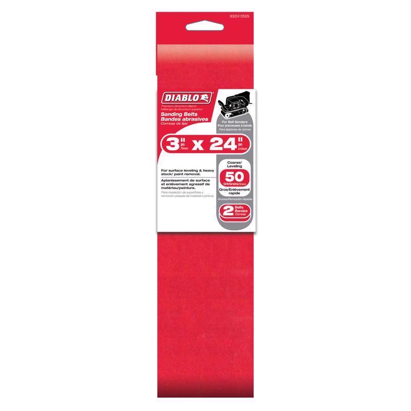 Diablo 24 in. L X 3 in. W 50 Grit Zirconium Oxide Sanding Belt 2 pk