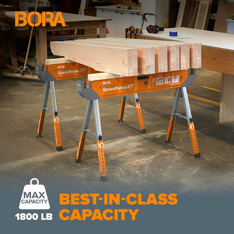 Bora Portamate Speedhorse PM-4550 Adjustable Sawhorse, 1500 lb, 30 to 36 in H, Steel, Orange