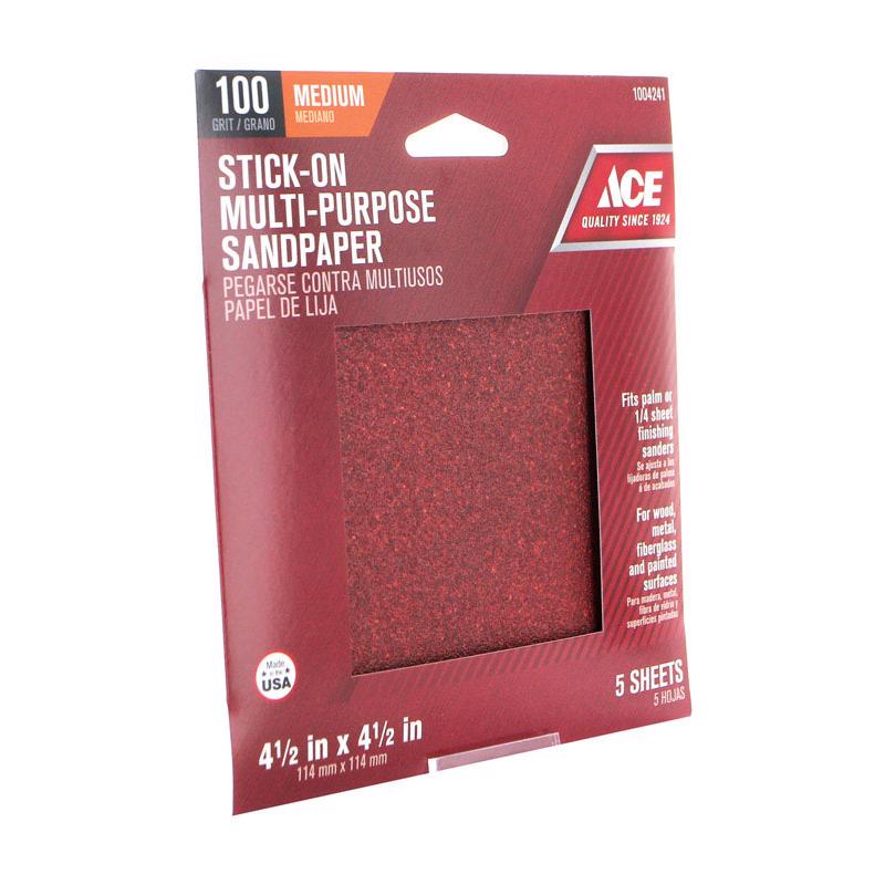 Ace 4.5 in. L X 4.5 in. W 100 Grit Aluminum Oxide Sandpaper 5 pk, Pack of 5