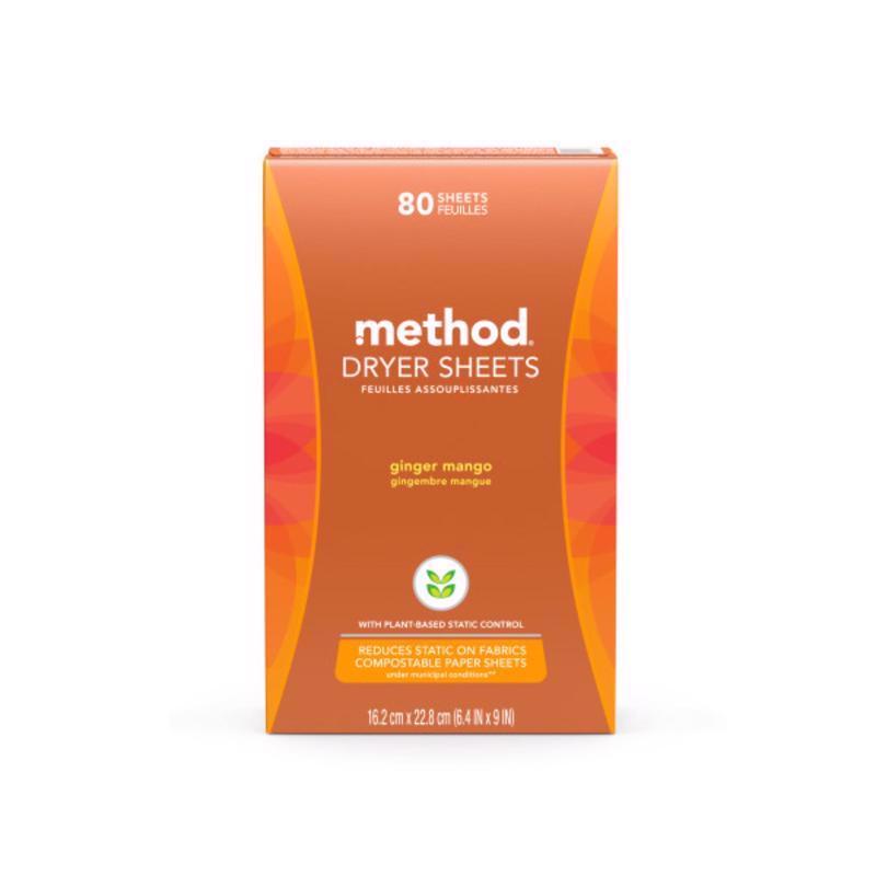 Method Ginger Mango Scent Dryer Sheets Sheets 80 pk, Pack of 6