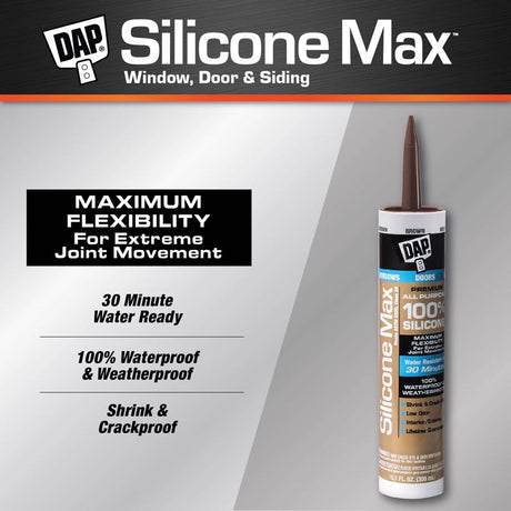 DAP Silicone Max Brown Silicone All Purpose Sealant 10.1 oz, Pack of 12