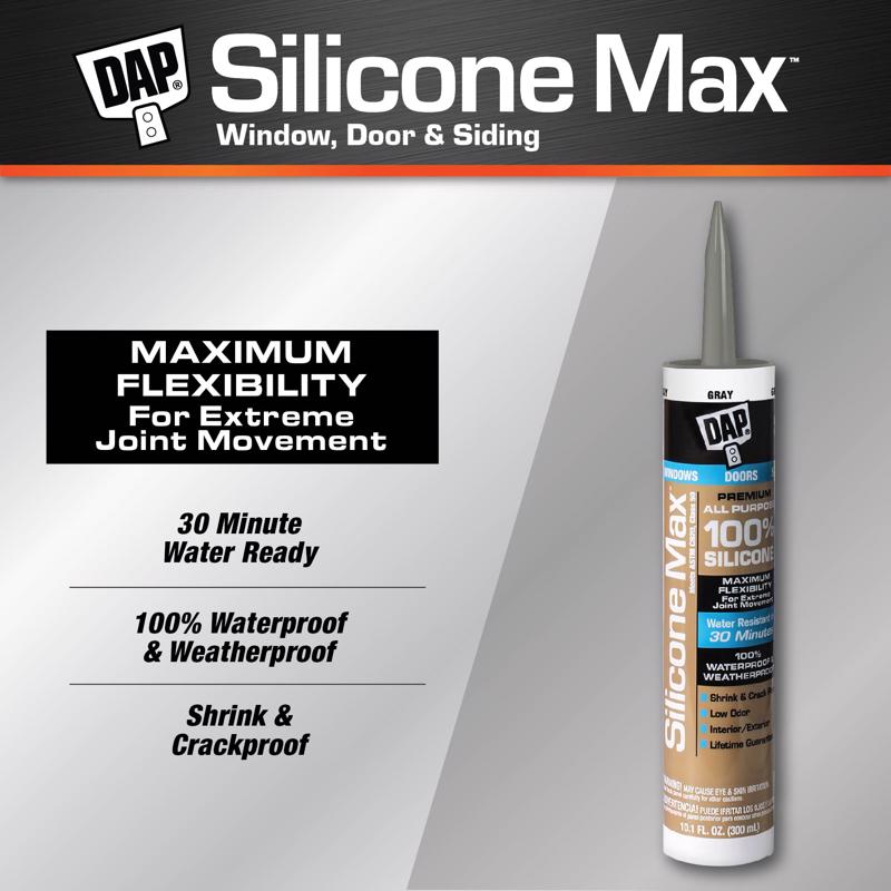 DAP Silicone Max Gray Silicone All Purpose Sealant 10.1 oz, Pack of 12