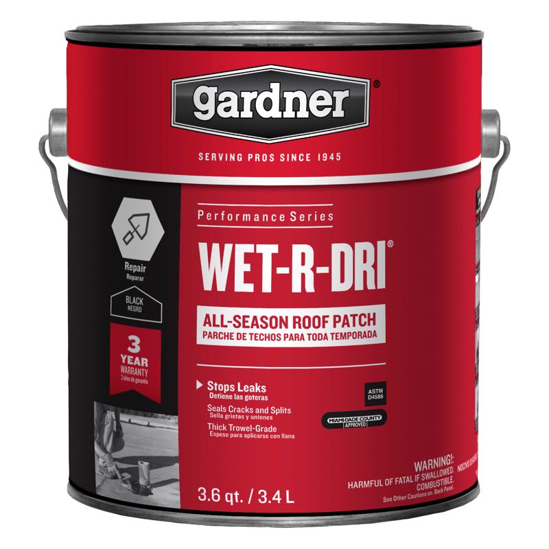 Gardner WET-R_DRI Gloss Black Patching Cement All-Weather Roof Cement 3.6 qt. cap., Pack of 6