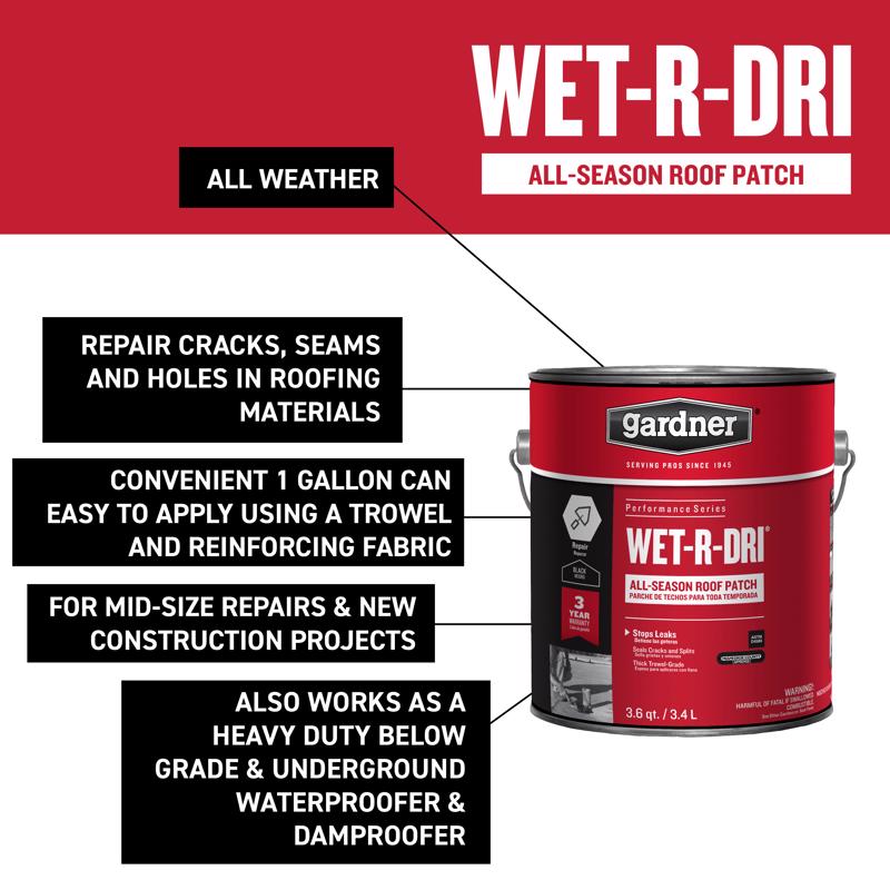 Gardner WET-R_DRI Gloss Black Patching Cement All-Weather Roof Cement 3.6 qt. cap., Pack of 6