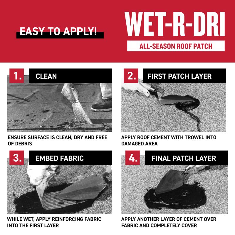 Gardner WET-R_DRI Gloss Black Patching Cement All-Weather Roof Cement 3.6 qt. cap., Pack of 6