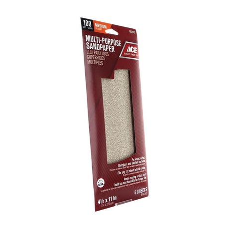 Ace 11 in. L X 4-1/2 in. W 100 Grit Aluminum Oxide Sandpaper 5 pk, Pack of 10