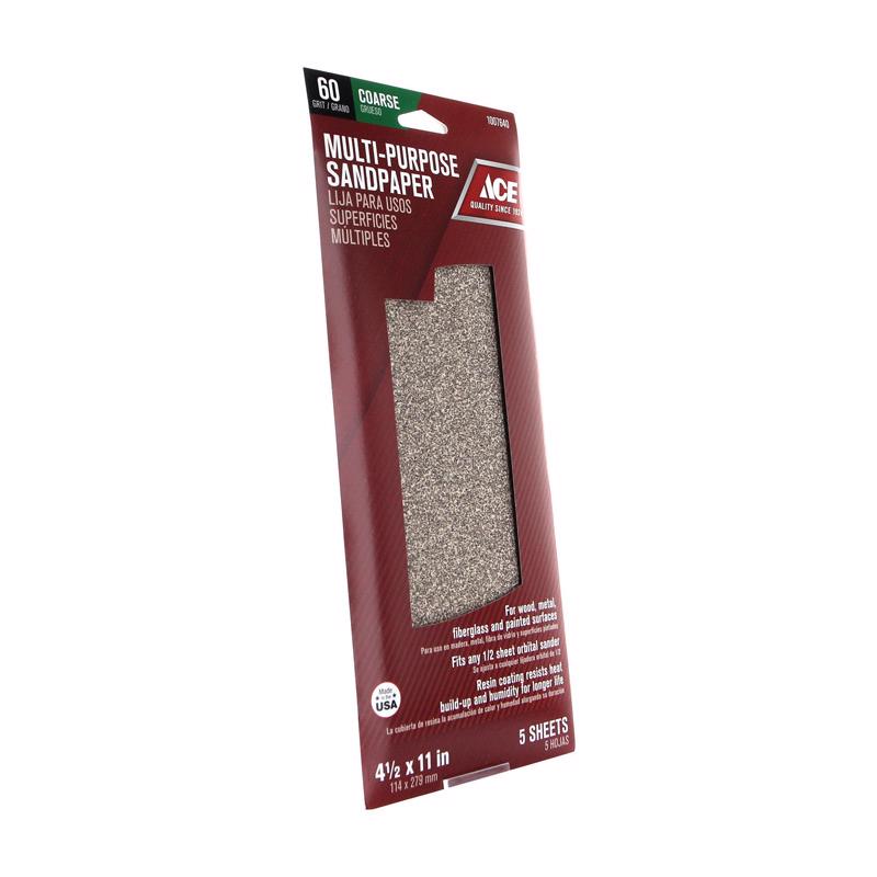 Ace 11 in. L X 4-1/2 in. W 60 Grit Aluminum Oxide Sandpaper 5 pk, Pack of 10