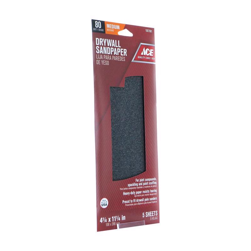 Ace 11-1/4 in. L X 4-1/4 in. W 80 Grit Silicon Carbide Drywall Sanding Sheet 5 pk, Pack of 10