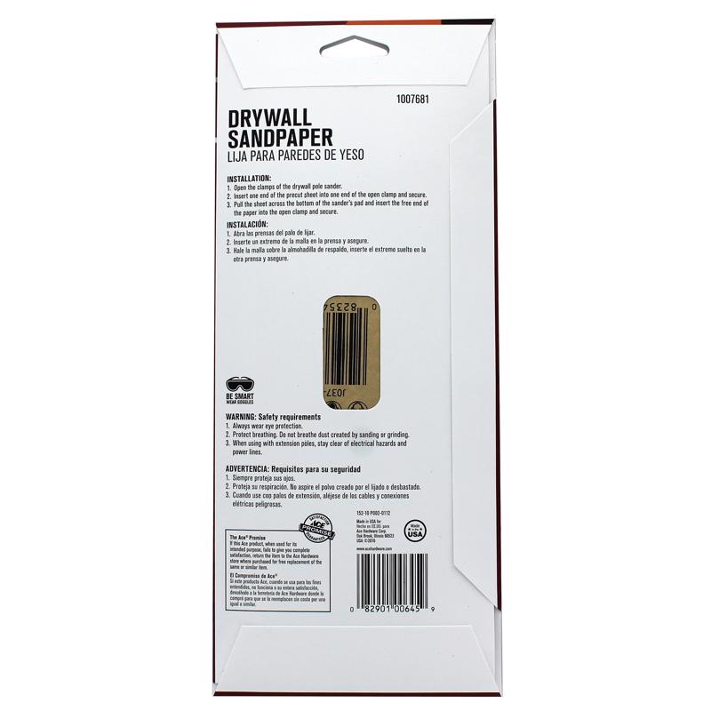 Ace 11-1/4 in. L X 4-1/4 in. W 80 Grit Silicon Carbide Drywall Sanding Sheet 5 pk, Pack of 10