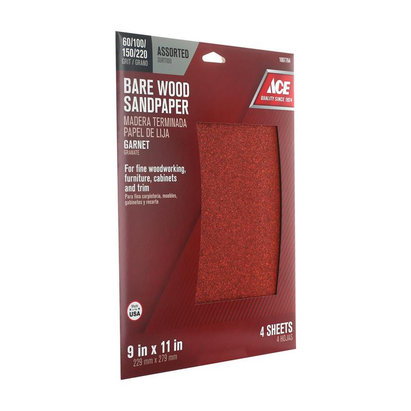 Ace 11 in. L X 9 in. W Assorted Grit Aluminum Oxide Sandpaper 4 pk, Pack of 10