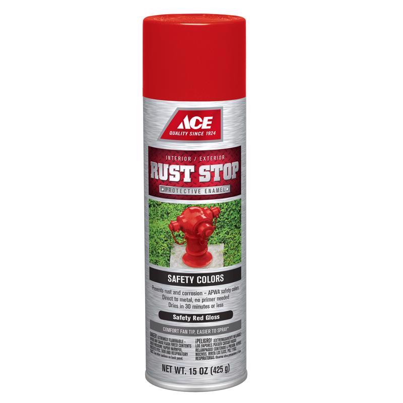 Ace Rust Stop Gloss Safety Red Protective Enamel Spray Paint 15 oz, Pack of 6