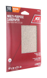 Ace 5-1/2 in. L X 4-1/2 in. W 100 Grit Aluminum Oxide 1/4 Sheet Sandpaper 6 pk, Pack of 10