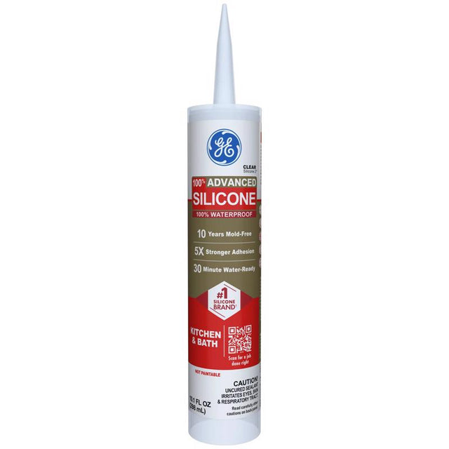 GE Advanced Clear Silicone 2 Kitchen and Bath Caulk Sealant 10.1 oz, Pack of 12