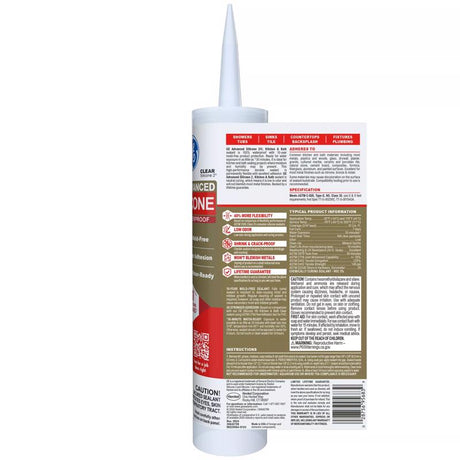 GE Advanced Clear Silicone 2 Kitchen and Bath Caulk Sealant 10.1 oz, Pack of 12