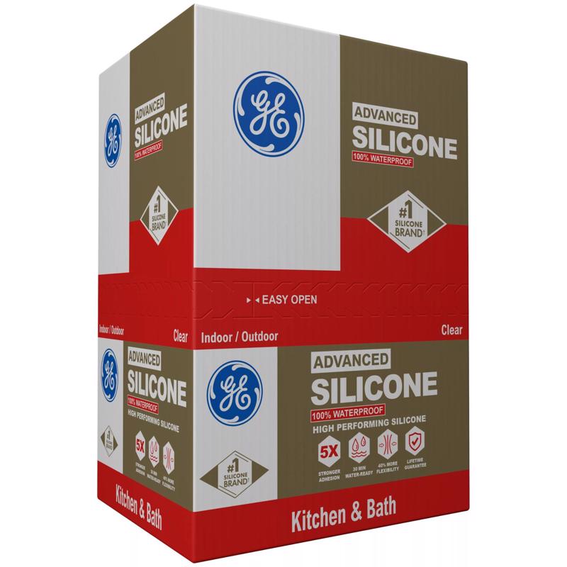 GE Advanced Clear Silicone 2 Kitchen and Bath Caulk Sealant 10.1 oz, Pack of 12
