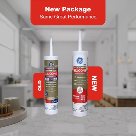 GE Advanced Clear Silicone 2 Kitchen and Bath Caulk Sealant 10.1 oz, Pack of 12