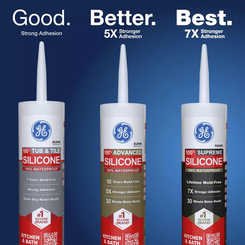 GE Advanced Clear Silicone 2 Kitchen and Bath Caulk Sealant 10.1 oz, Pack of 12