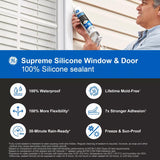 GE Supreme Clear Silicone Window and Door Sealant 10.1 oz, Pack of 12