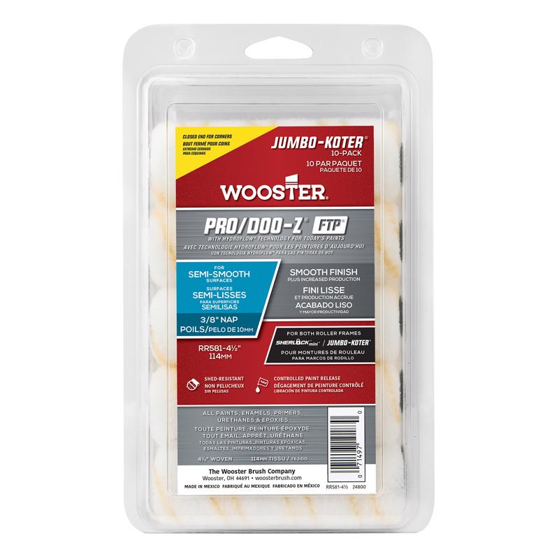 Wooster Pro/Doo-Z Fabric 4.5 in. W X 3/8 in. Jumbo Paint Roller Cover 10 pk, Pack of 4