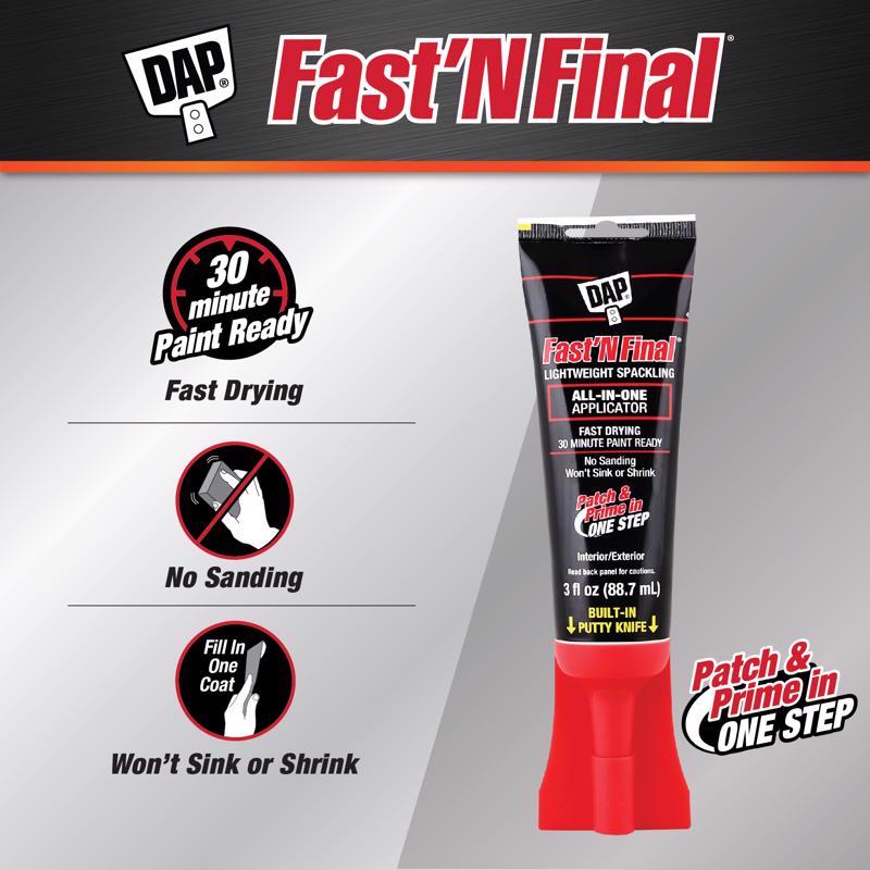 DAP Fast 'N Final Ready to Use Off-White Lightweight Spackling Compound 3 oz, Pack of 6
