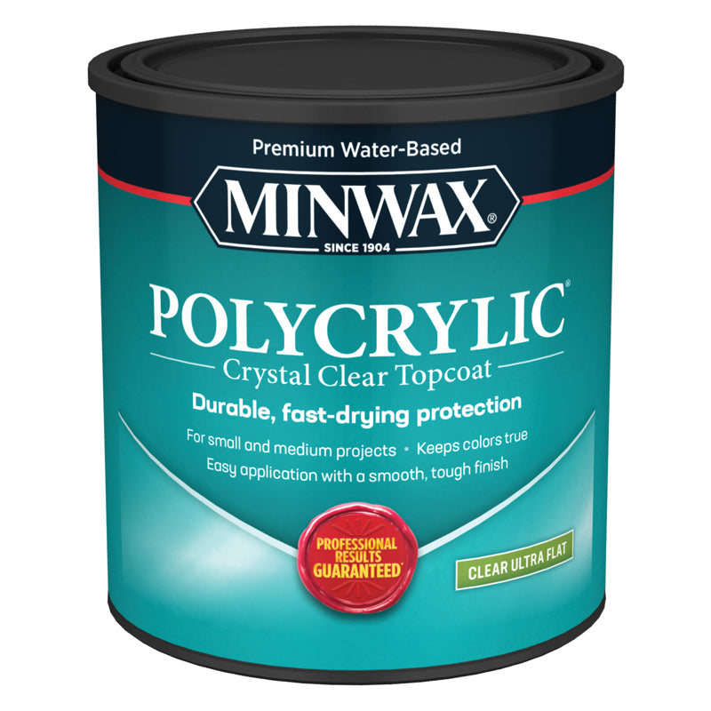 Minwax Polycrylic Ultra Flat Crystal Clear Water-Based Polycrylic Protective Finish 1 qt, Pack of 4