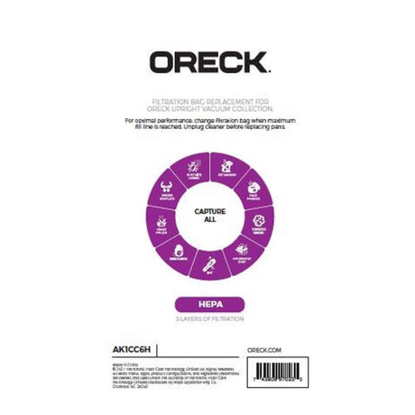 Oreck SaniSeal Vacuum Bag For Oreck Elevate Upright Vacuums with Docking System 6 pk Superior/CCPK8O