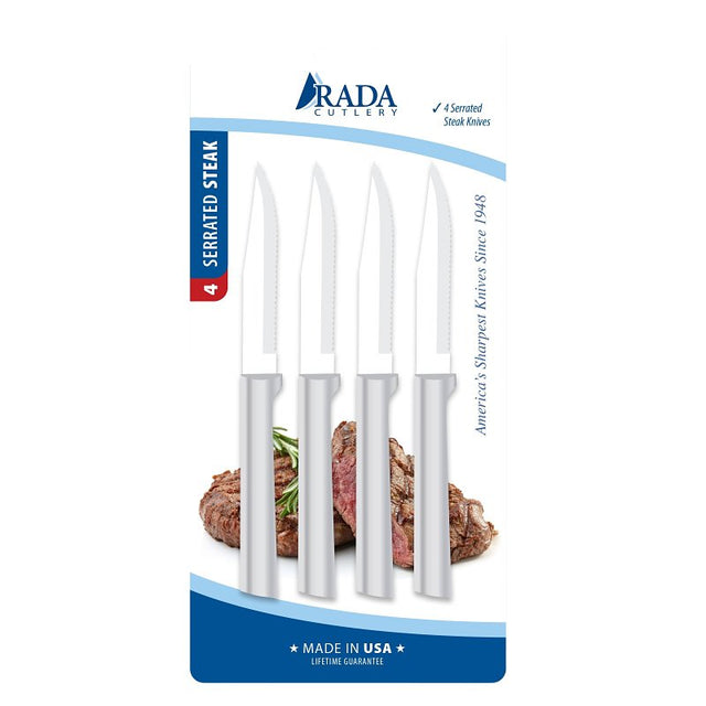Rada Cutlery DS4S Steak Knives Gift Set, 3-7/8 in L Blade, High-Carbon Stainless Steel Blade, Aluminum Handle